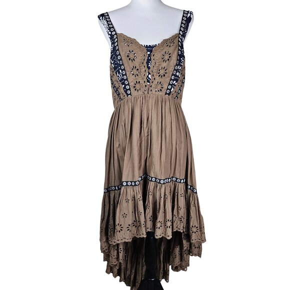 Free People Bossa Nova Hi-Low Eyelet Lace Boho Floral Trim Midi Maxi Dress 12 - Picture 1 of 14